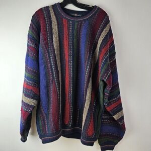 Vintage 90s Cotton Traders Mens XLT‎ Knit Hip Hop Blue Red Coogi Style Sweater